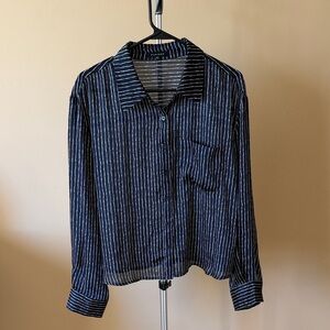 Pleione Navy and White Striped Blouse